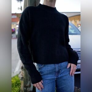Rewash Black Cropped Crewneck Knit Sweater